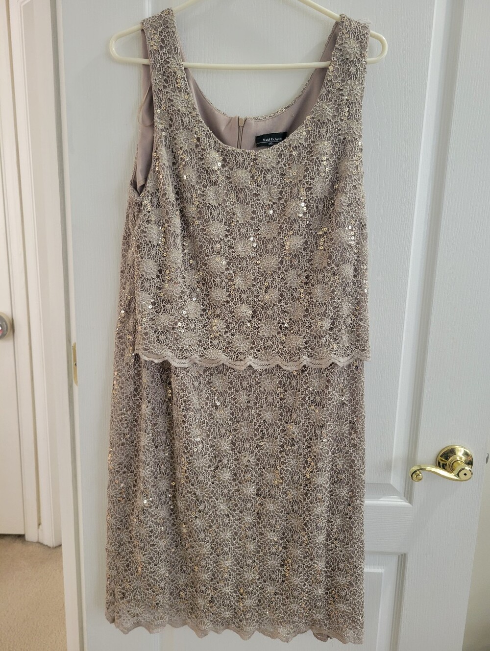 R&M Richards Size 18W Plus Two Piece Sequin Lace Formal Jacket Gown Dress Metall